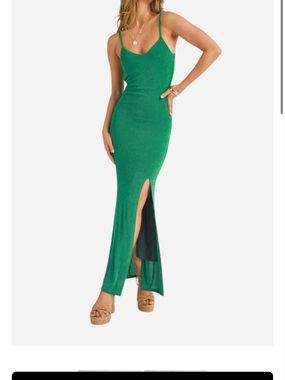 NWT: Emerald Green Sleeveless Maxi Dress with Side Slit
